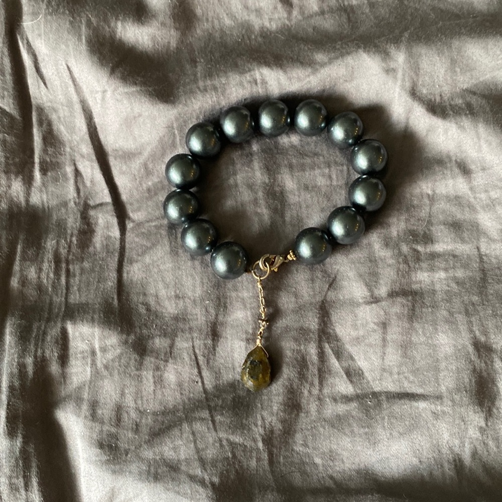 Beautiful gun metal bead with crystal drop
